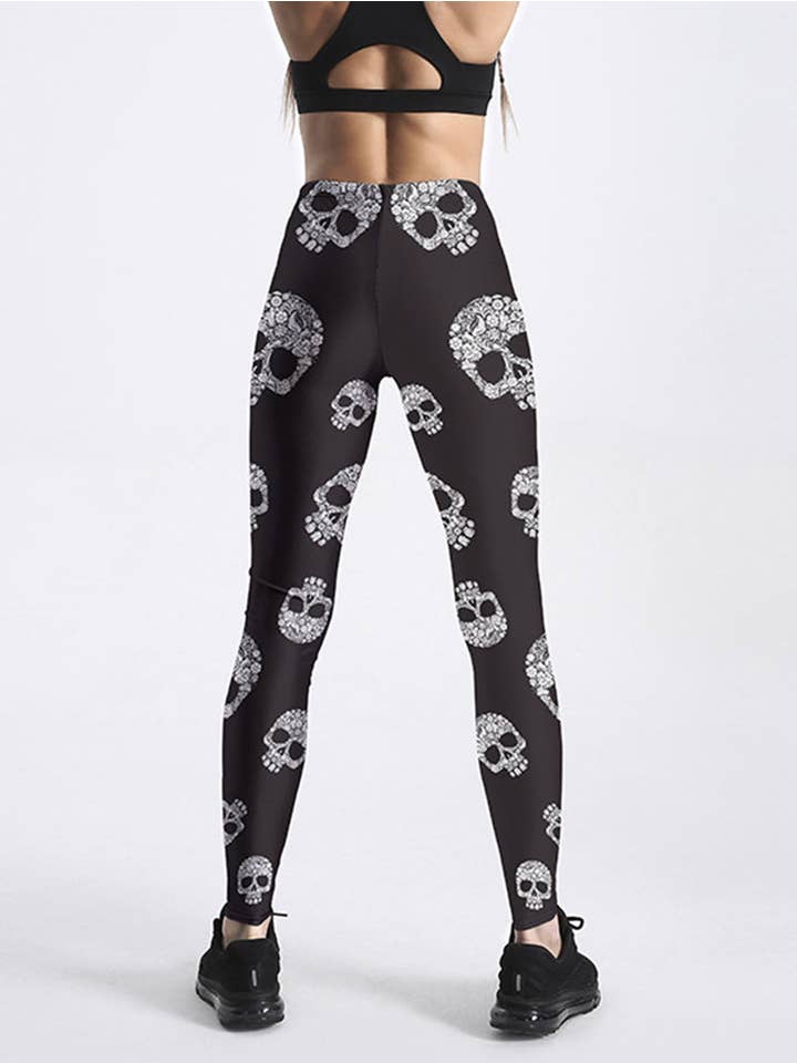 Svart Leggings för kvinnor med personligt tryck skalle för wholesale på Faire