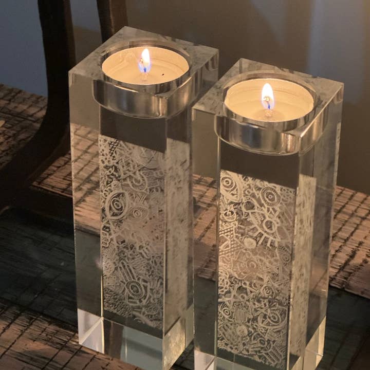 JEWISHJOY.co - Wholesale Candle Holder - Crystal Tealight Shabbat Candlesticks - Judaica Gift2