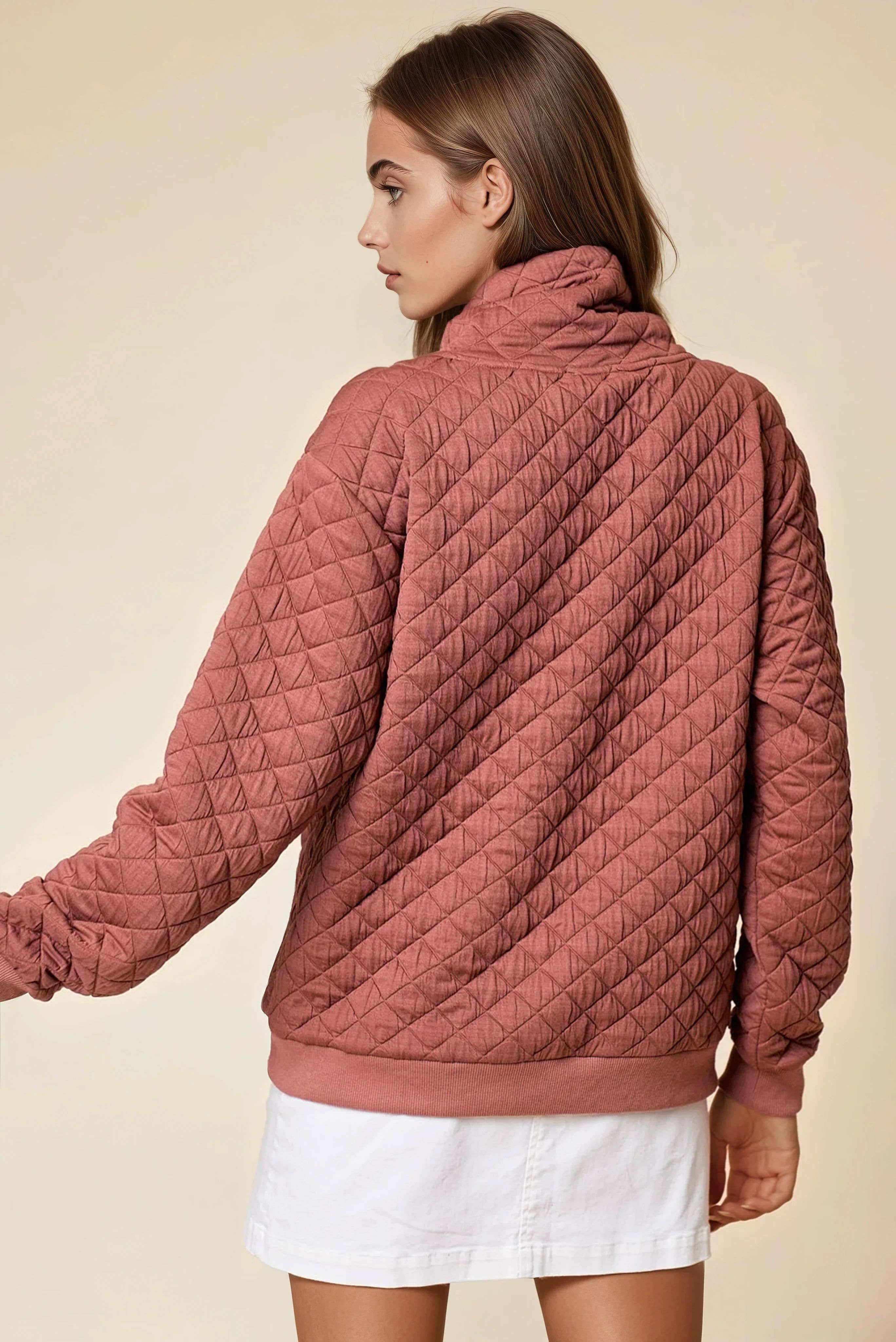 Doe and Rae - Wholesale Sweatshirt - Women's - FUNNEL NECK QUILTED PULL OVER - 43696T8
