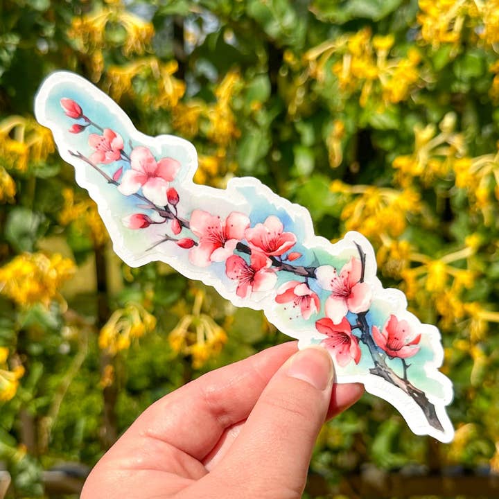 BarnHouse Studios - Wholesale Sticker - Cherry Blossoms Tallscape™ Sticker, 1.5”x7" Clear Vinyl