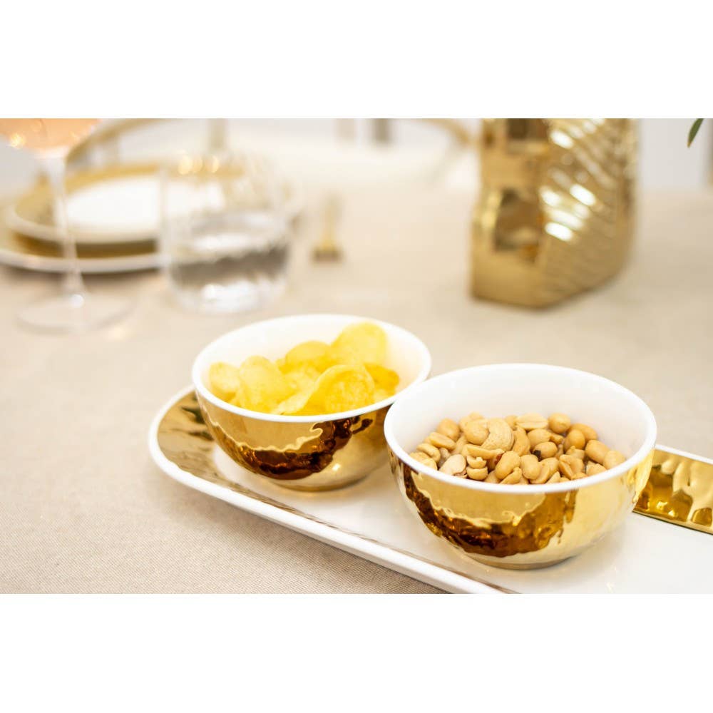 AULICA - Wholesale Appetizer Serveware - Set of 3 white and gold bowls on a tray2