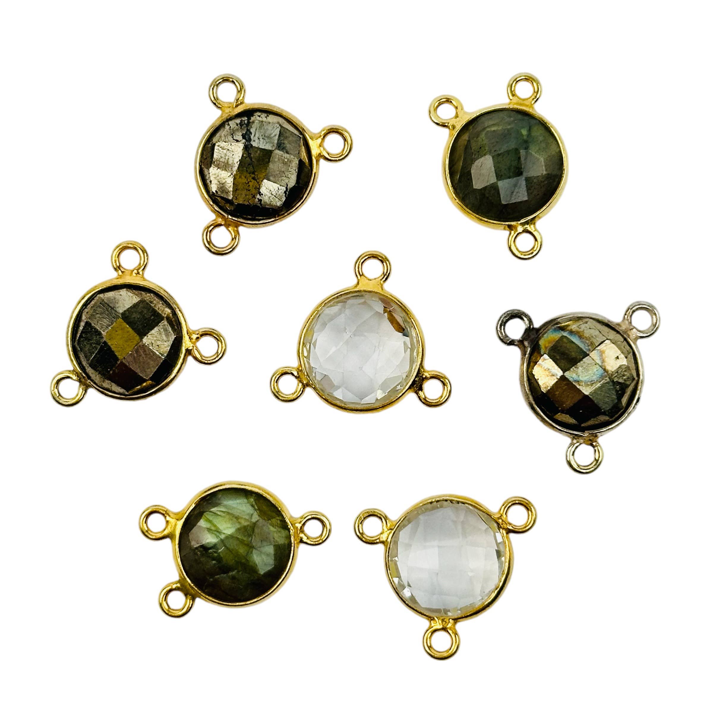 Jewelers Paradise – wholesale Individual charm/pendant – Gemstone Bezel Round Crystal Connector - 10mm - Triple Bail 1