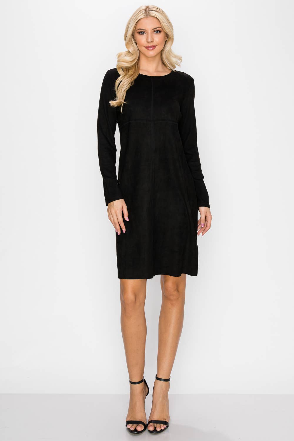 Joh Apparel - Vendita all'ingrosso Vestito - Donna - Abito con scollo rotondo in pelle scamosciata elasticizzata Aurora senza tasche36