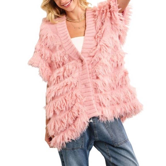 Blue Bunny Inc – wholesale Jacket – Women's – Fringe Shaggy Cap Sleeve Sweater Jacket5