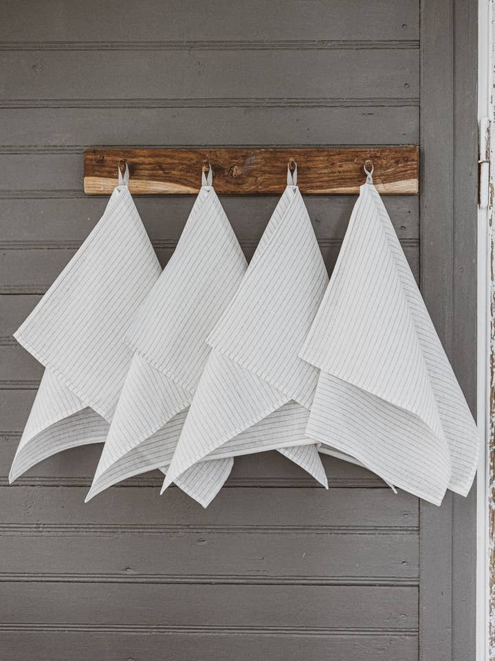 Washed Linen Hand Towels, White Gray Stripes for wholesale by Epic Linen