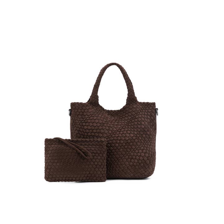 Arielle Chocolate 2 Piece Suedette Top Handle for wholesale by BLACK CAVIAR DESIGNS