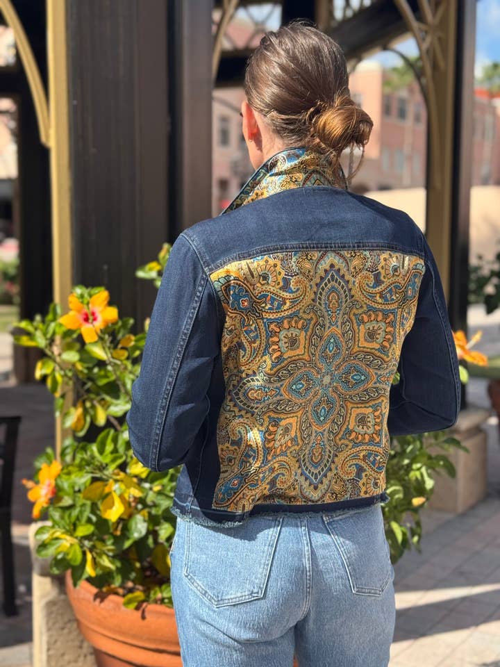 The Dark Denim Jacket / Old World Paisley for wholesale by Stacy Bradley Design