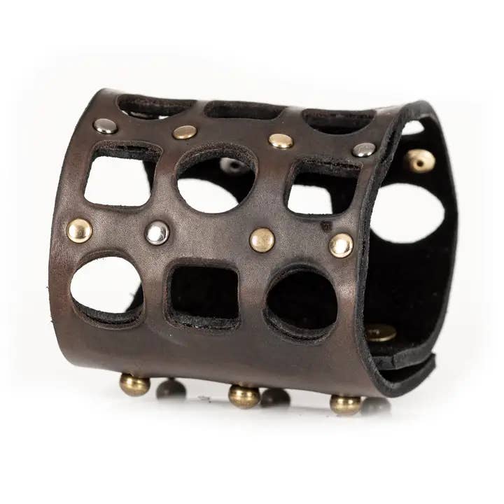 Polsino in Pelle a Rete Tagliata Marrone Scuro per la vendita all'ingrosso da parte di The Dark