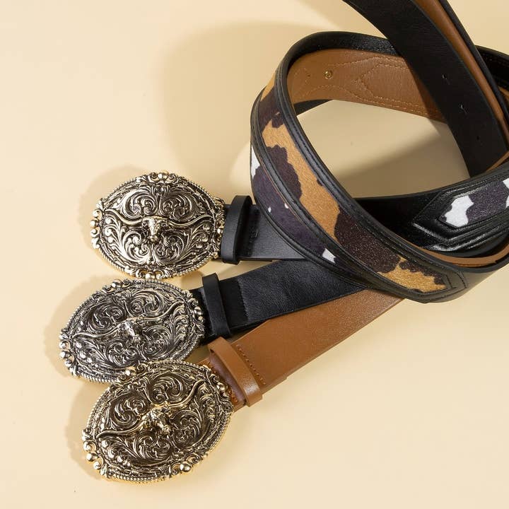 Geborduurde Longhorn Western Gesp Vegan Leren Riem voor wholesale door Anarchy Street