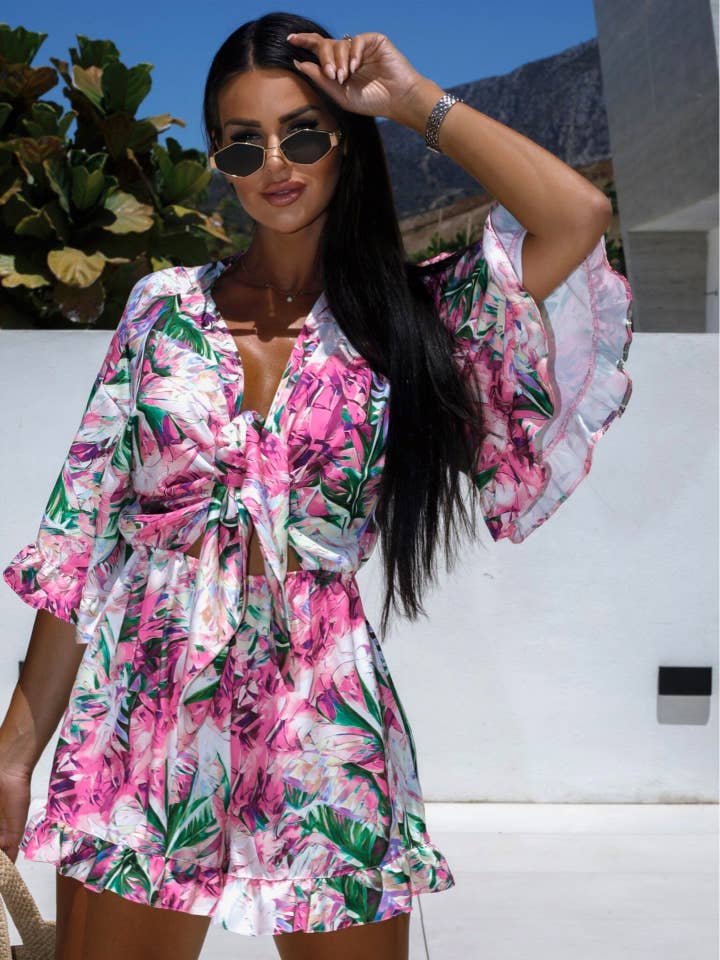 Lily Clothing - Wholesale Romper - Women's - Zebra-print rotator cuff V-neck lace-up rompers3