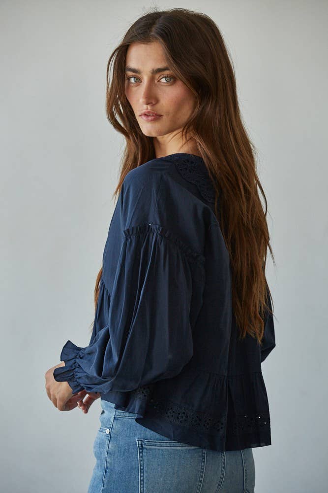 By Together - Wholesale Blouse - Women's - L8784 | Woven Lyocell Cotton Eyelet Collar Blouse Top5