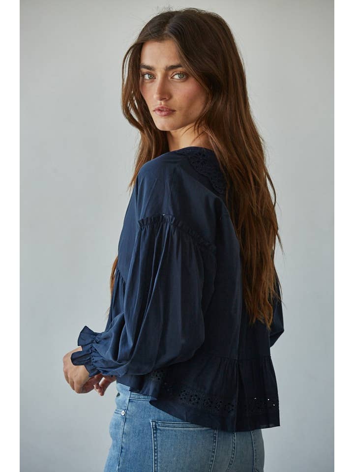 By Together - Wholesale Blouse - Women's - L8784 | Woven Lyocell Cotton Eyelet Collar Blouse Top5