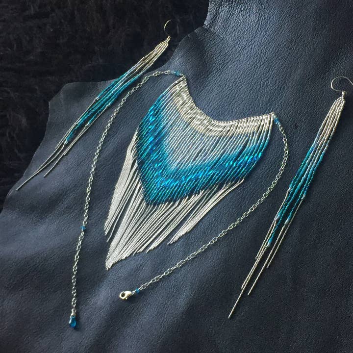 Maui Swan Glass Beadwork Fringe Necklace W/ Solid Sterling for wholesale by Maui Swan Designs