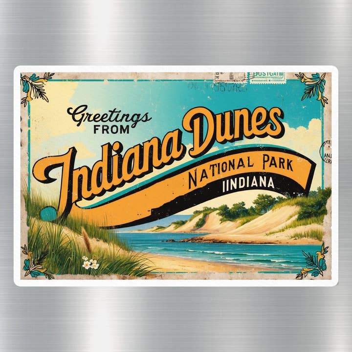 Adesivo vintage del parco nazionale delle dune dell'Indiana per la vendita all'ingrosso da parte di GraffMerch.com