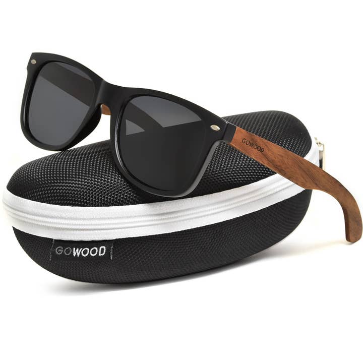 Walnut Wood Sunglasses Inside a Zipper Case for wholesale by GOWOOD
