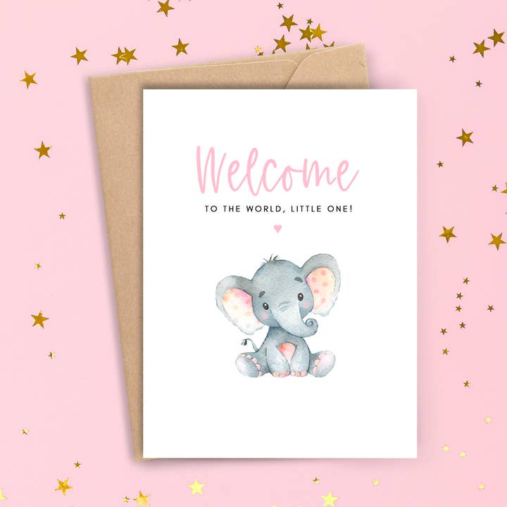 Velkommen Baby Girl Card - Elefant - for engroshandel hos Cyndi and Sofi Designs