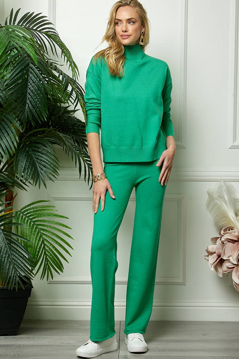 Cezele - Wholesale Lounge Set - Women's - Turtleneck Knitted Sweater and Flare Pants Set1