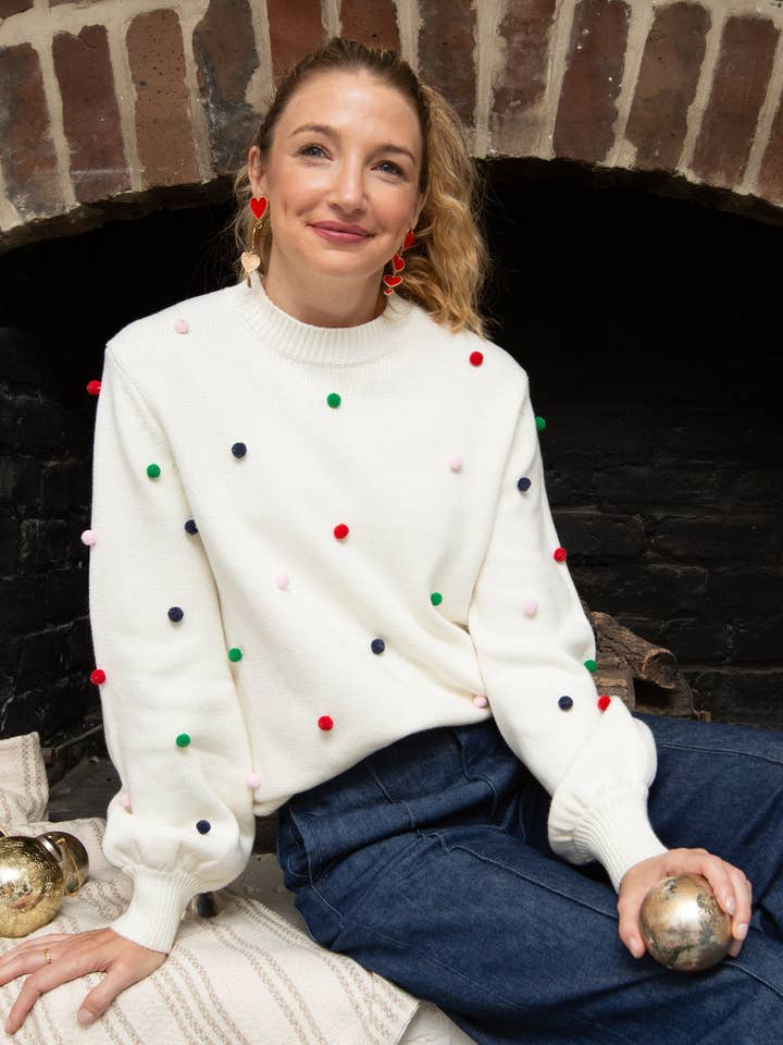 Holiday Pom Pom Trui met ronde hals voor wholesale door Duffield Lane