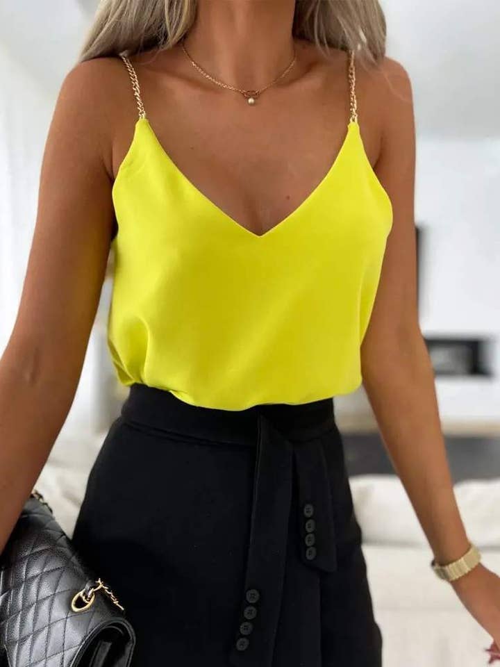 chain strap v neck cami top for wholesale by Queen Fashion
