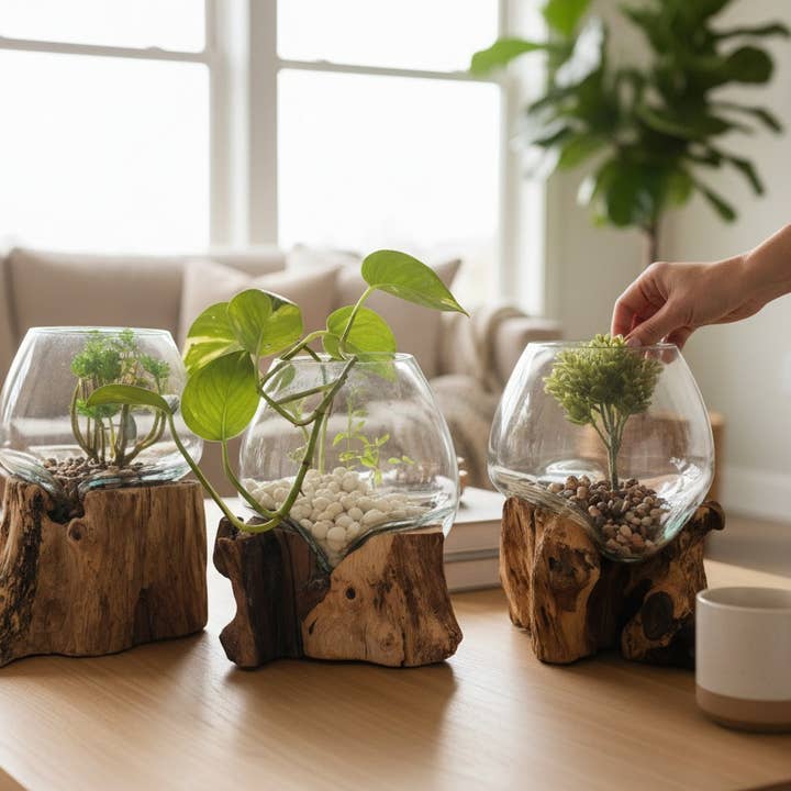 Hand Blown Glass Bowl on Driftwood – Sustainable Home Décor for wholesale by Handicraft Heaven