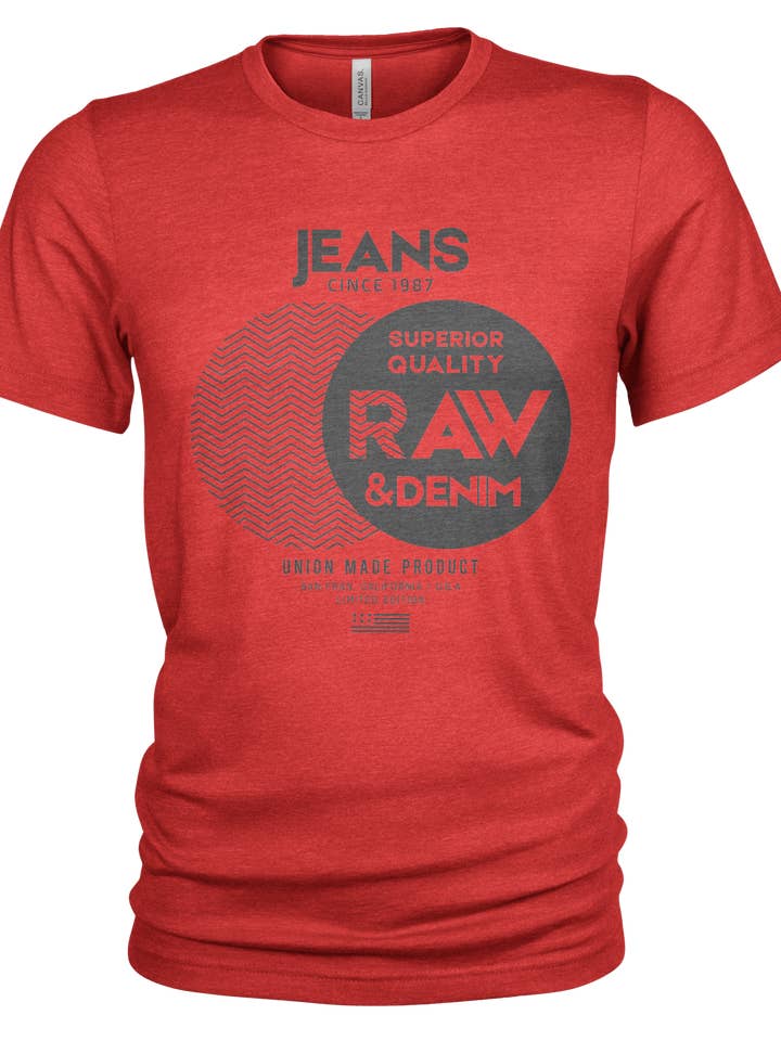 Original Raw Denim Red Organic Cotton T Shirt for Men for wholesale by Union Made Raw Denim