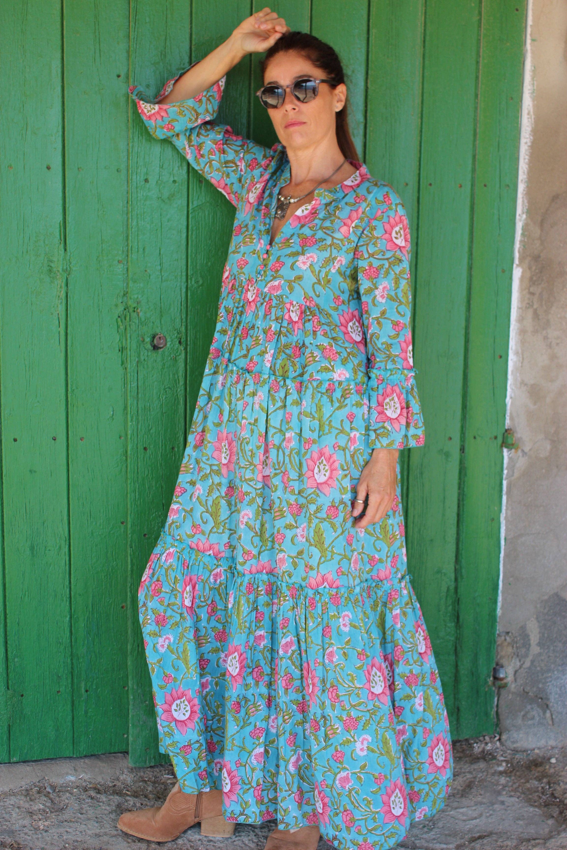 Aurobelle Ibiza - Wholesale Dress - Women's - Geo  dress  long  Hope turquoise cotton1