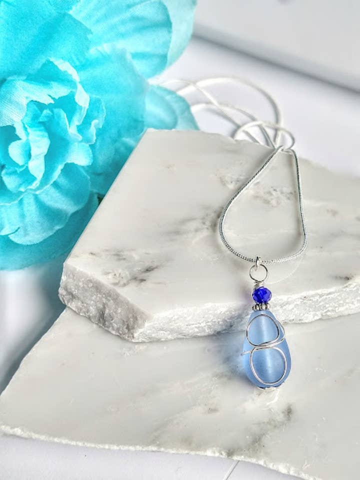 Silberne Schlangenkette aus kobaltblauem Seeglas, Strand-Ohrringe, Geschenk für Meeresliebhaber, Strandhochzeit für den Großhandel von Bad Apple Designs