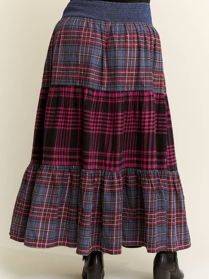 JADE BY JANE PLUS - Wholesale Skirt - Women's - Plaid Tiered Skirt (Plus size)1