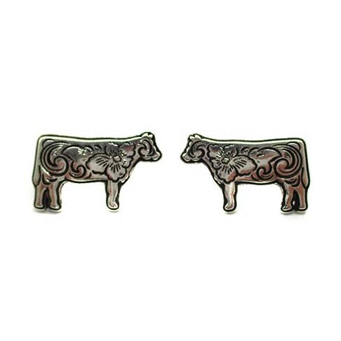 Boucle d'oreille vache gravée occidentale pour la vente par Snowing West