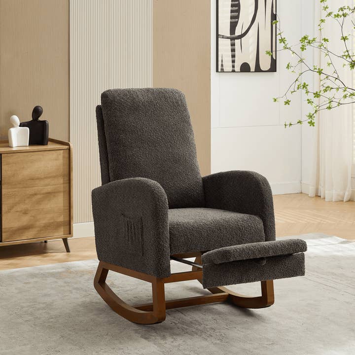 Charcoal High Back Nursery Rocking Chair with Retractable Footrest for wholesale on Faire1