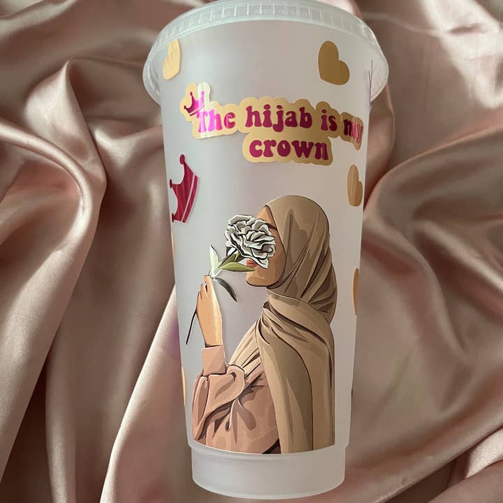 Hudaa & Co – wholesale Drinking glass/cup – Hijab Is My Crown Cold Cup1