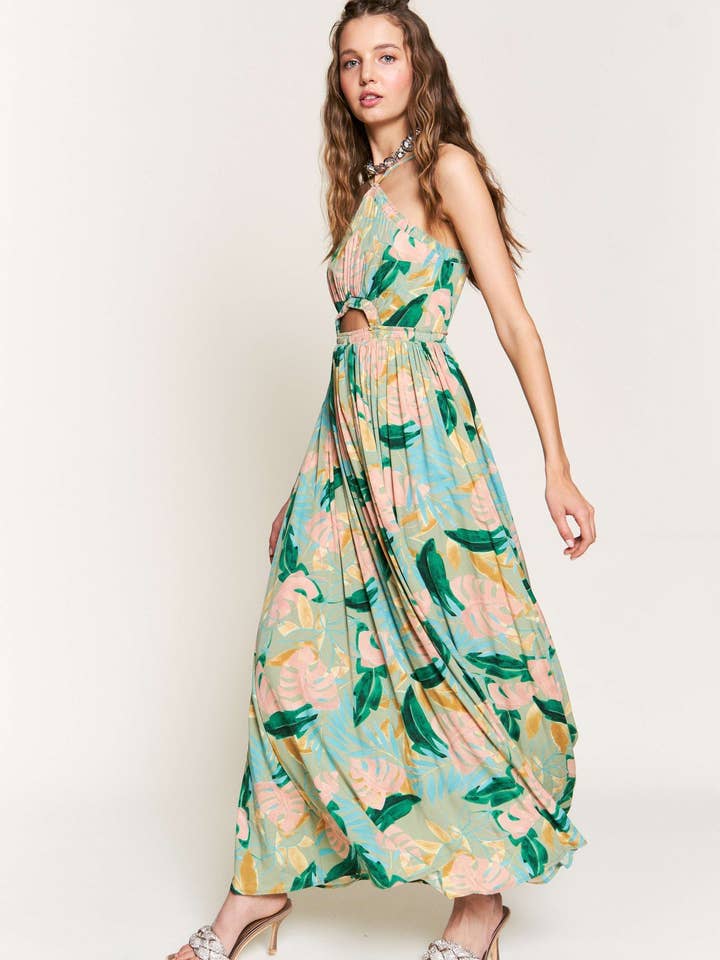 In the Beginning - Vente Robe – femme - Robe longue fleurie sauge/verte