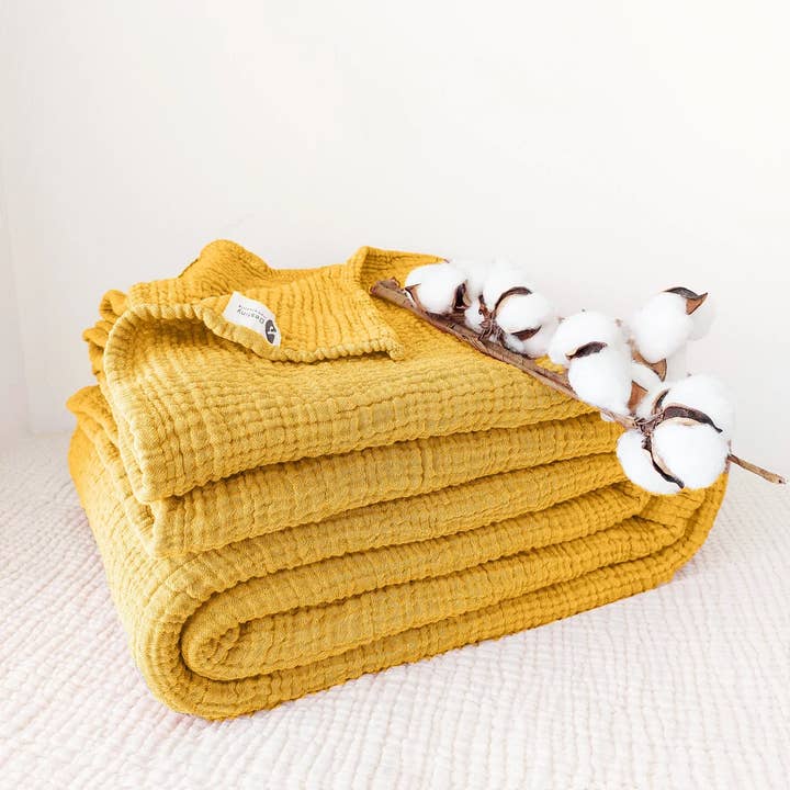 Throw Blanket Yellow double-sided organic cotton for wholesale by Aseel