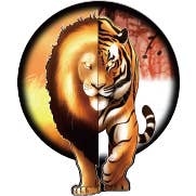 Lion/tiger reversnål for engroshandel hos Rextooth Studios