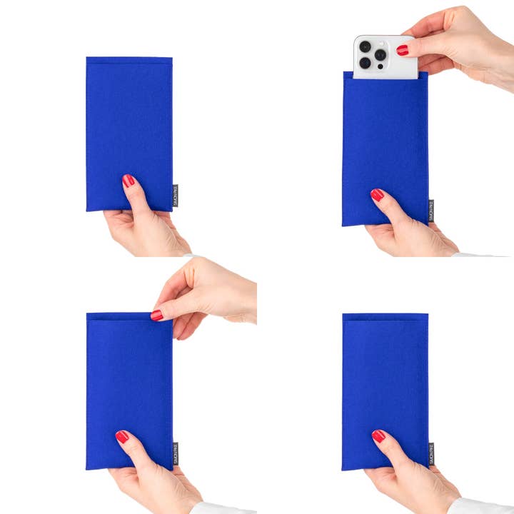 Simon Pike - Vente Étui portefeuille pour téléphone – unisexe - Étui pour téléphone portable « Boston » en feutre de laine bleu5