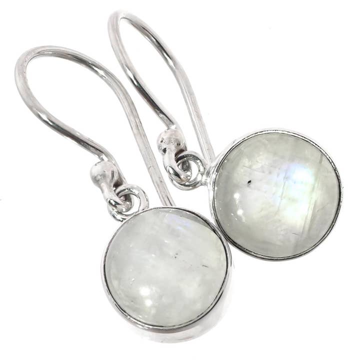 925 Sterling Silber zarte runde 9mm Mondstein Sterling Tropfen Ohrringe, 3/8" für den Großhandel von FifiRose