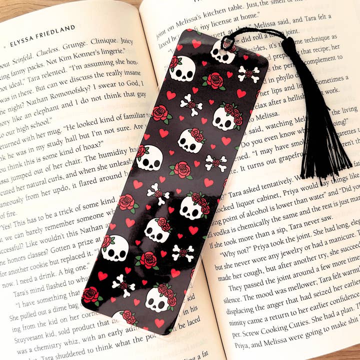 Skeleton and Roses Laminated Bookmark for wholesale by JPC Sticker Shop