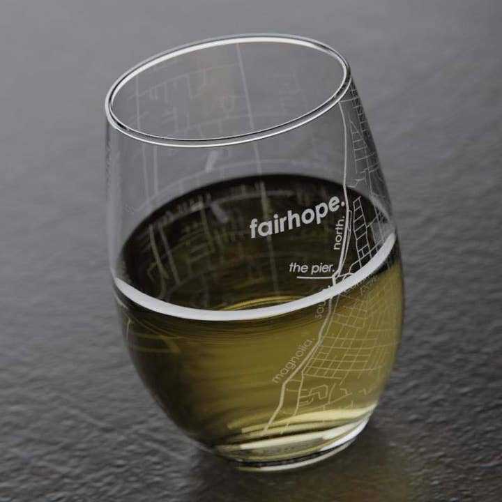 Well Told - Wholesale Wine Glass - Fairhope AL Map Stemless Wine Glass