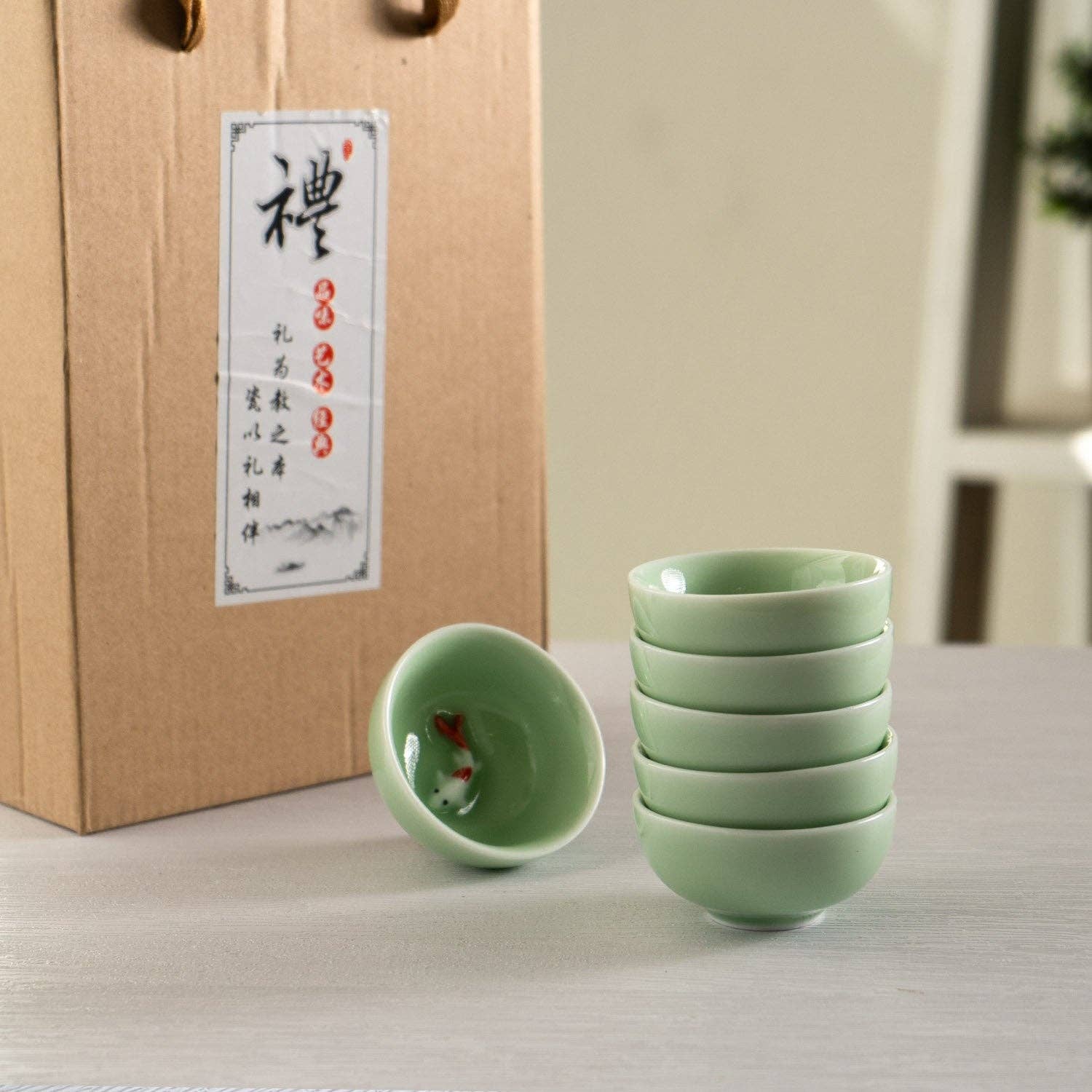 Urban Tokyo - Vente Tasse à café/thé - Ensemble de 6 tasses à thé Kung Fu avec carpes Koi, 6,4 cm de diamètre4