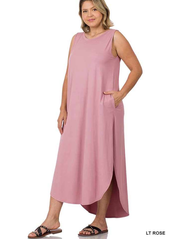 42POPS - Wholesale Dress - Women's - ...SI-22128 Plus Brushed Dty Side Slit Dress With Pockets
