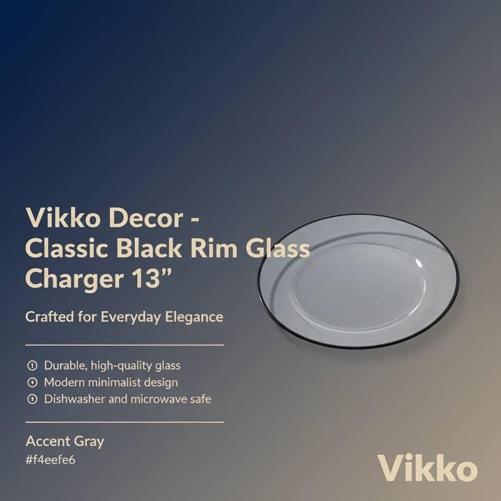 Kadra Kitchenware - Wholesale Charger Plate - Vikko Decor - Classic Black Rim Glass Charger 13"3