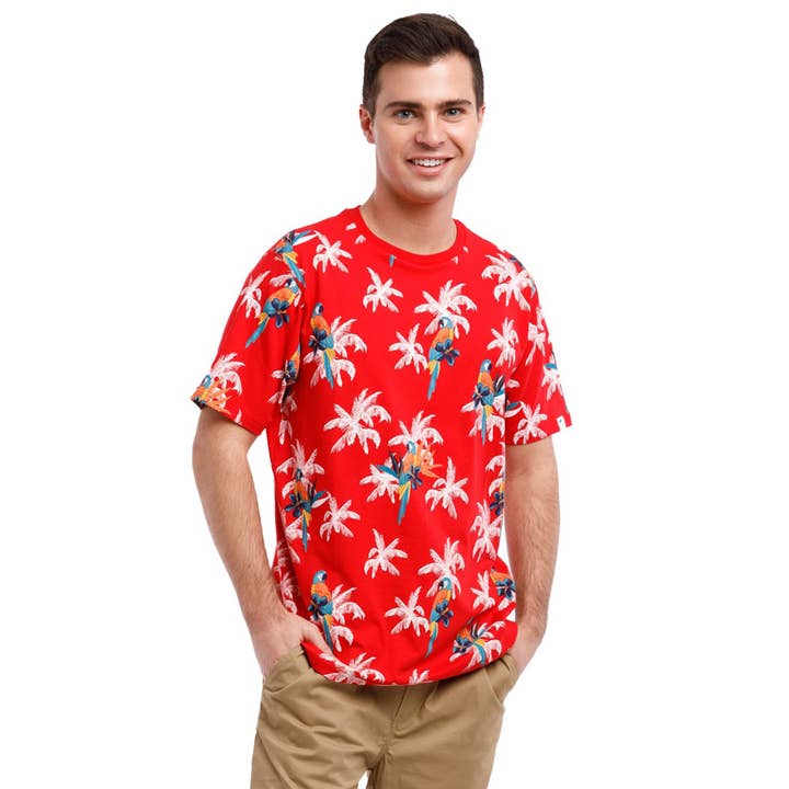 Printed Stretch Short Sleeve Crew Neck T-Shirt | Parrot Par. for wholesale by Free Planet