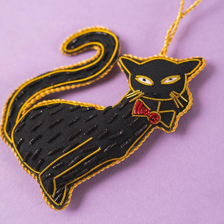 Ian Snow Ltd - Wholesale Christmas decoration - Fancy Black Cat Decoration (Virgin Plastic Free)1