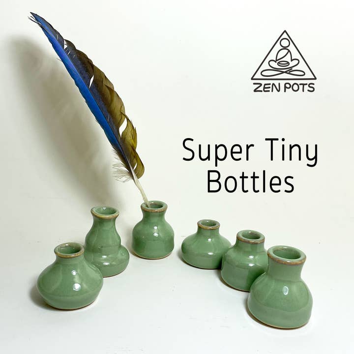 Super Tiny Ceramic Bottles - cat whiskers - inkwells 6/case for wholesale by Zen Pots