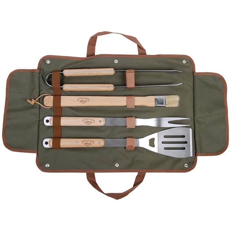 Esschert Design USA - Wholesale Outdoor Grill Tools - BBQ Tools in Canvas Bag, Stainless Steel/Wood0