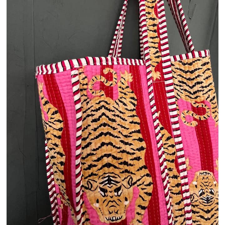Bhawana Handicrafts - Wholesale Tote Bag - Women's - Tiger & Floral Quilted Reversible Cotton Eco Tote Bag1