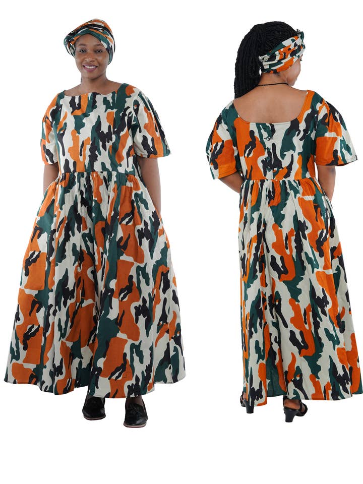 Robe longue africaine Ankara pour femmes avec bouton arrière | Doublée pour la vente par Satsuma Wholesale