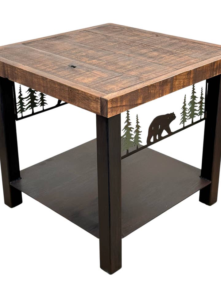 24" Square Rustic Bear End Table for wholesale by Coast Lamp Mfg