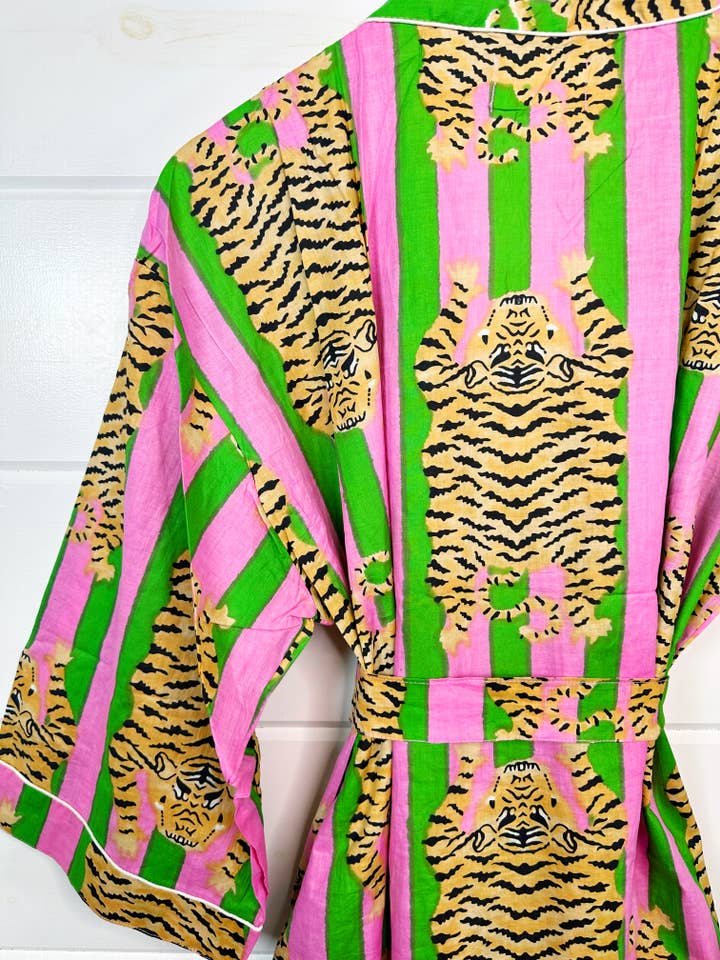 Folklore Couture - Wholesale Robe - Women's - Women's Cotton Robe | Tiger Print Kimono Cover-Up Duster