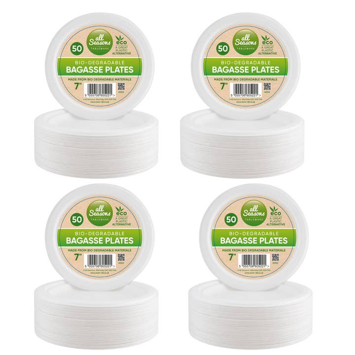 200 -7" Plates Sugarcane Bagasse Eco Biodegradable Party BBQ for wholesale by Home Shopa